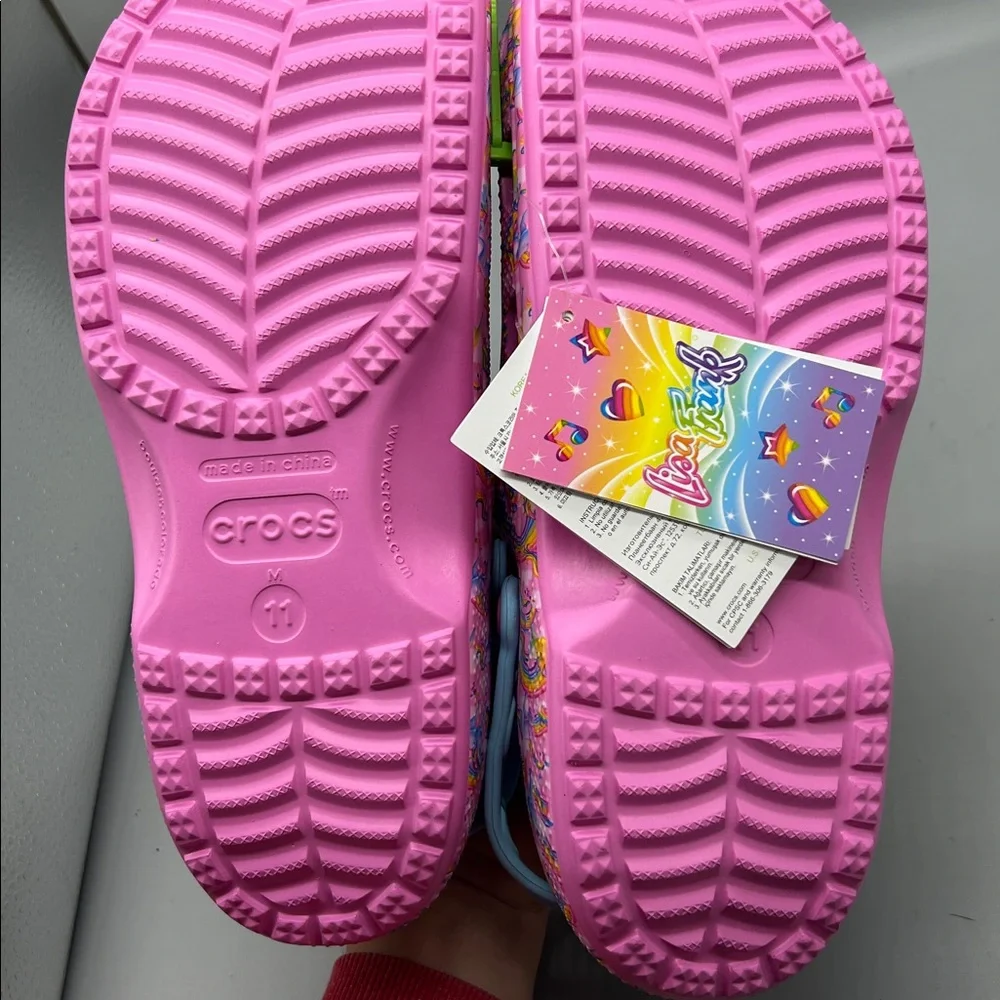 CROCS Lisa Frank unicorn print with Lisa Frank charms.